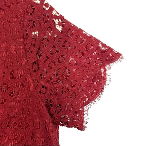 Ann Taylor Lace Overlay Sheath Dress Short Sleeve, Mini - Deep Red, Size 8 - Picture 4 of 8